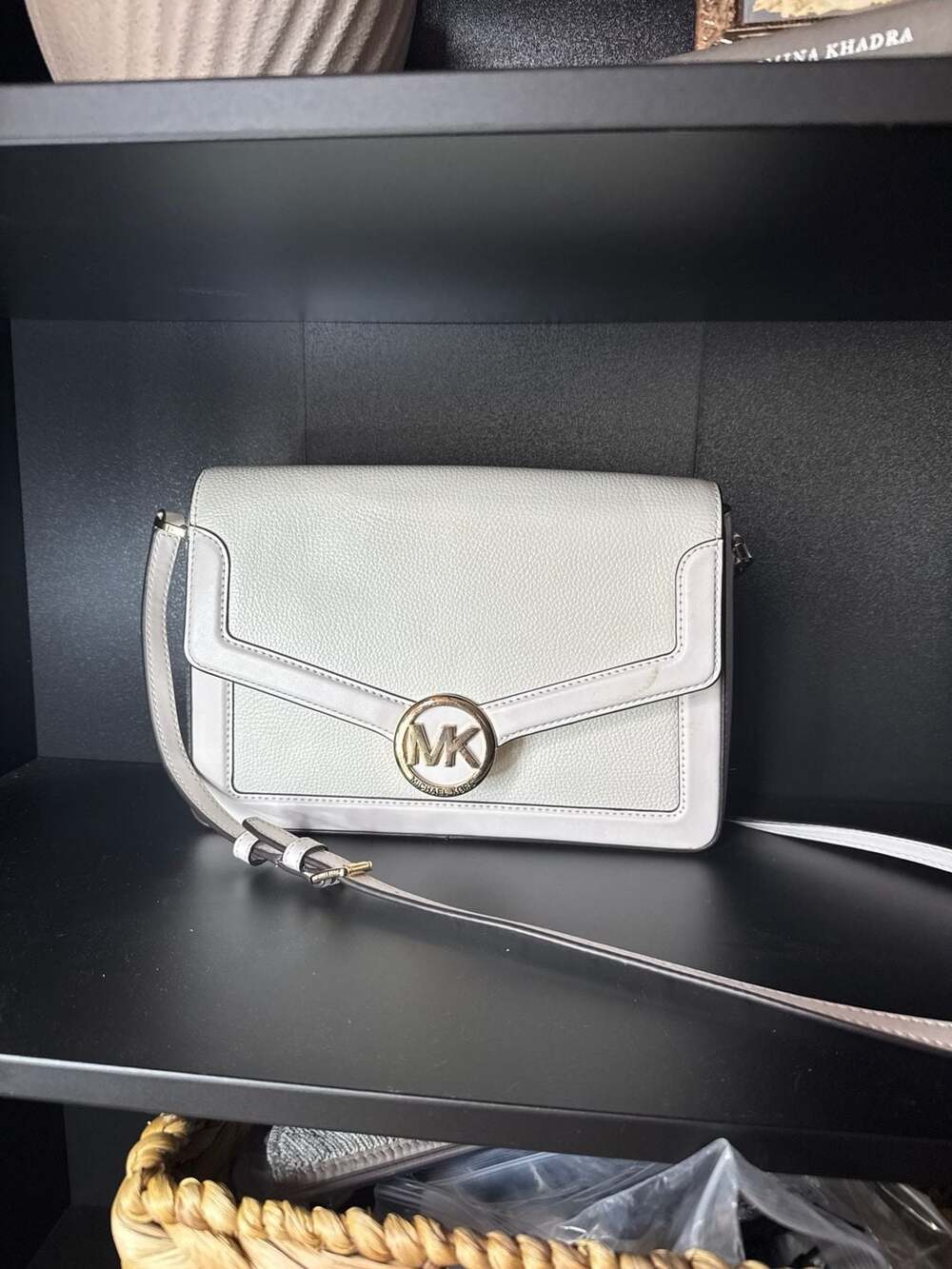 Michael Kors Carmen Medium Pebbled Leather Crossbody Bag - White